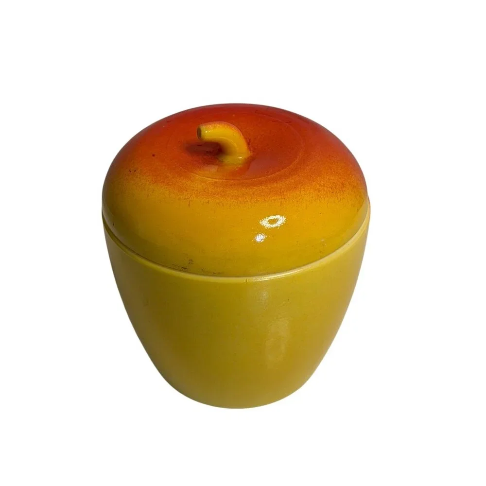 VTG Hazel Atlas Milk Glass Apple Jelly Jars‎ Red Yellow Ombre Finish Home Decor